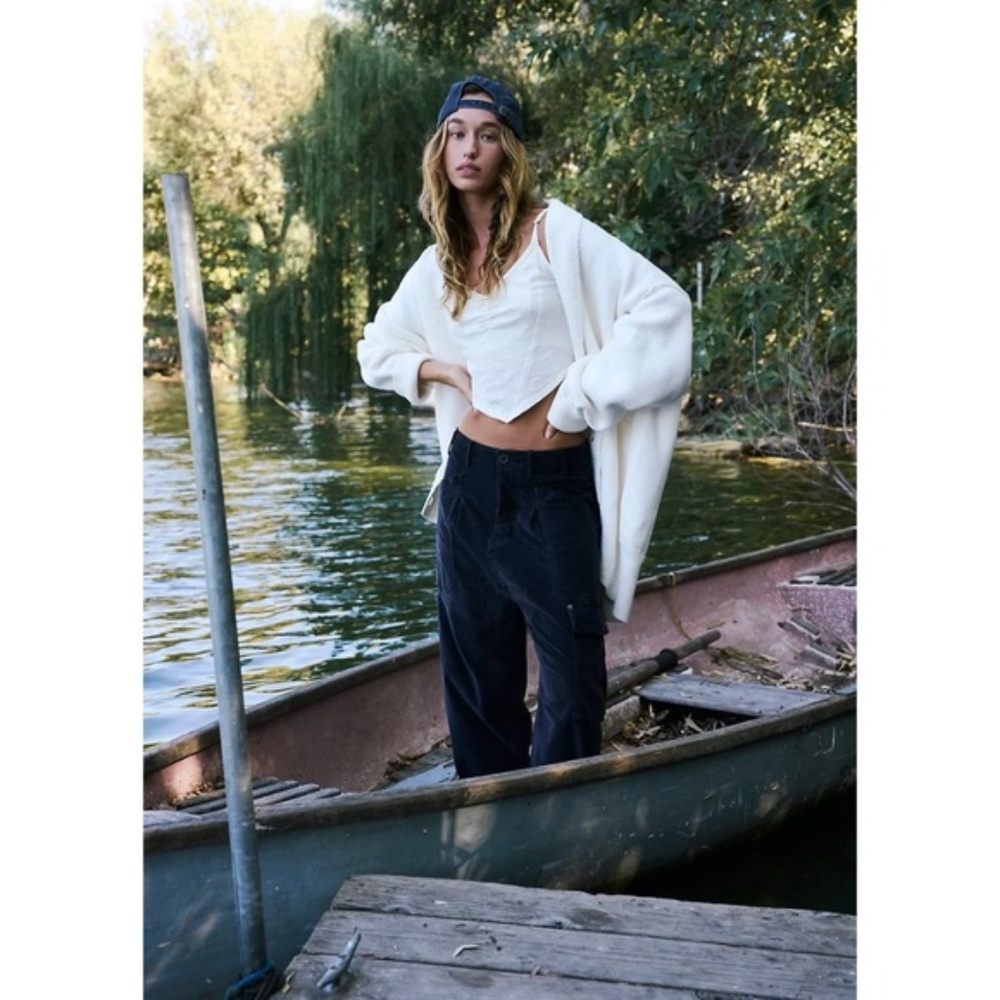 Free People Chamomile Oversized Grandpa Cardigan Ivory V-neck Button Front NWT